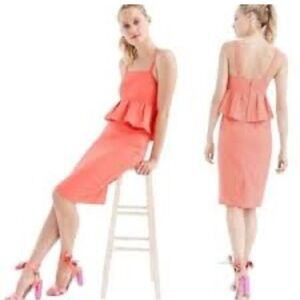 J. Crew Dress Coral Gotton Silk Blend Sleeveless Peplum Summer Size 16 NWT